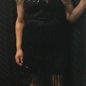 Chic Black Beaded Fringe Mini Dress